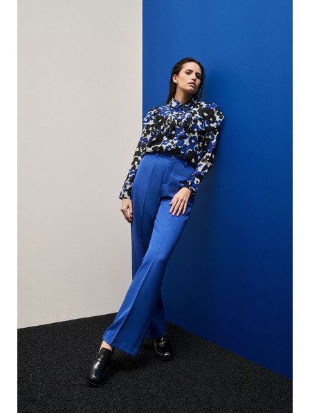 Moodo Сини панталони със структура и широки крачоли Moodo