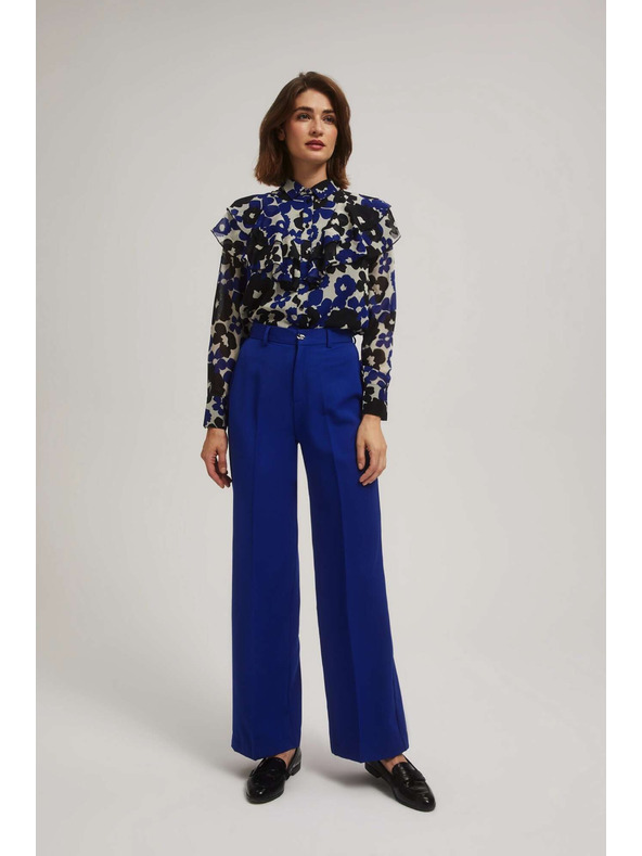 Moodo Сини панталони със структура и широки крачоли Moodo