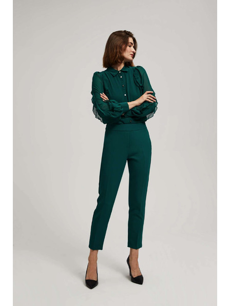 Moodo Смарагдови панталони със структура и 7/8 крачоли Moodo