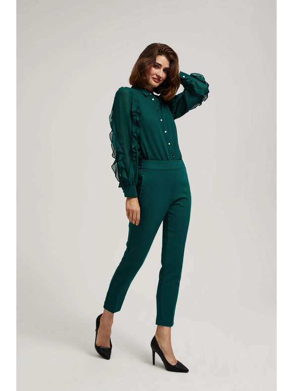 Moodo Смарагдови панталони със структура и 7/8 крачоли Moodo