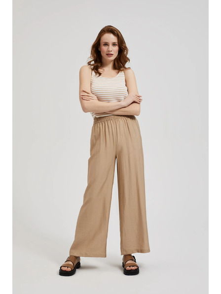 Moodo Бежови панталони с широки крачоли и ластик в талията Moodo