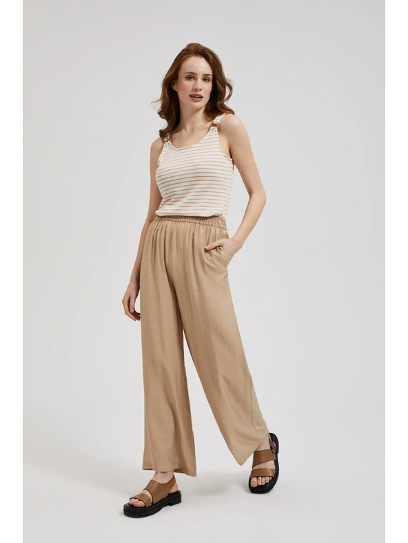Moodo Бежови панталони с широки крачоли и ластик в талията Moodo