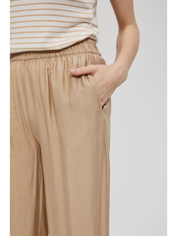 Moodo Бежови панталони с широки крачоли и ластик в талията Moodo