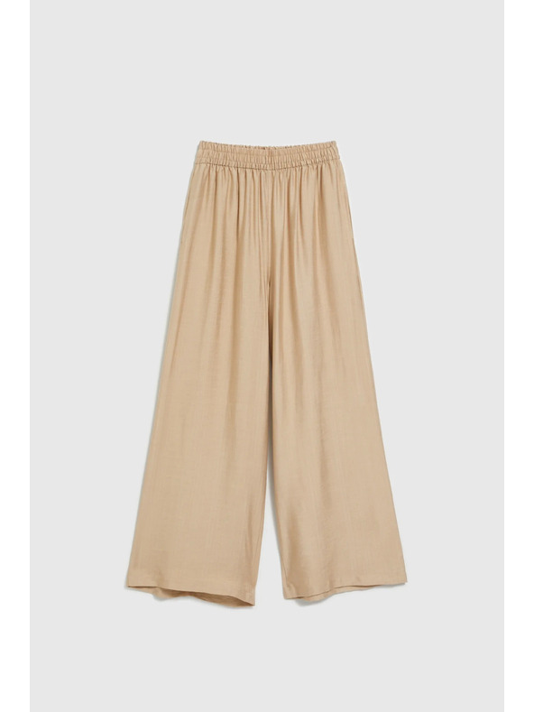 Moodo Бежови панталони с широки крачоли и ластик в талията Moodo