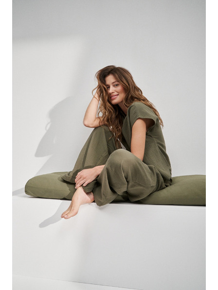 Moodo Маслинени памучни панталони с широки крачоли Moodo