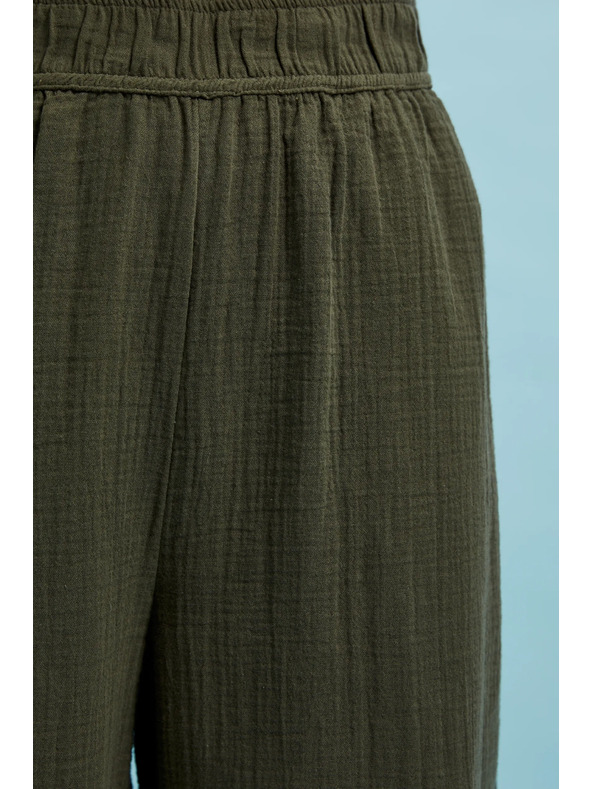 Moodo Маслинени памучни панталони с широки крачоли Moodo