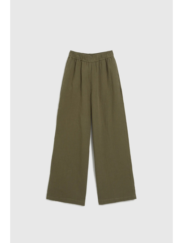 Moodo Маслинени памучни панталони с широки крачоли Moodo