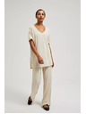 Moodo Бежови панталони от ребрест трикотаж Moodo