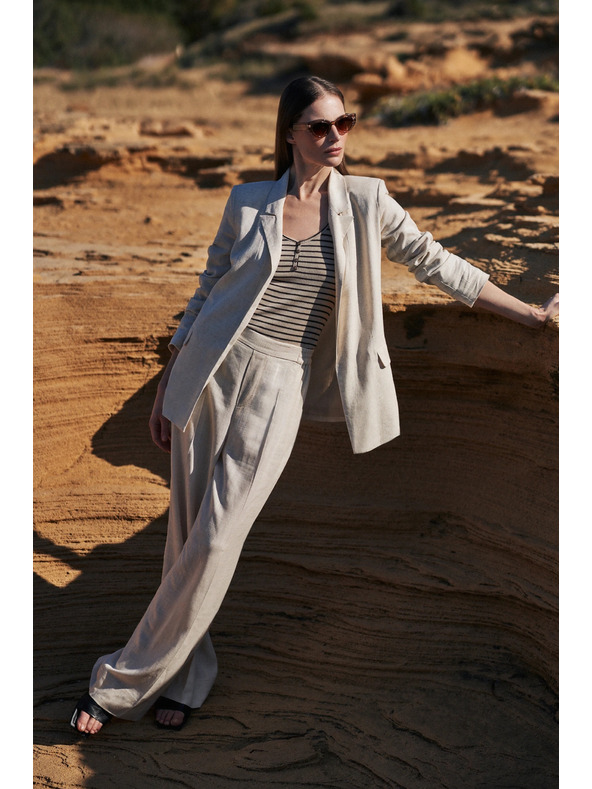 Moodo Ленени панталони с широки крачоли бежови Moodo