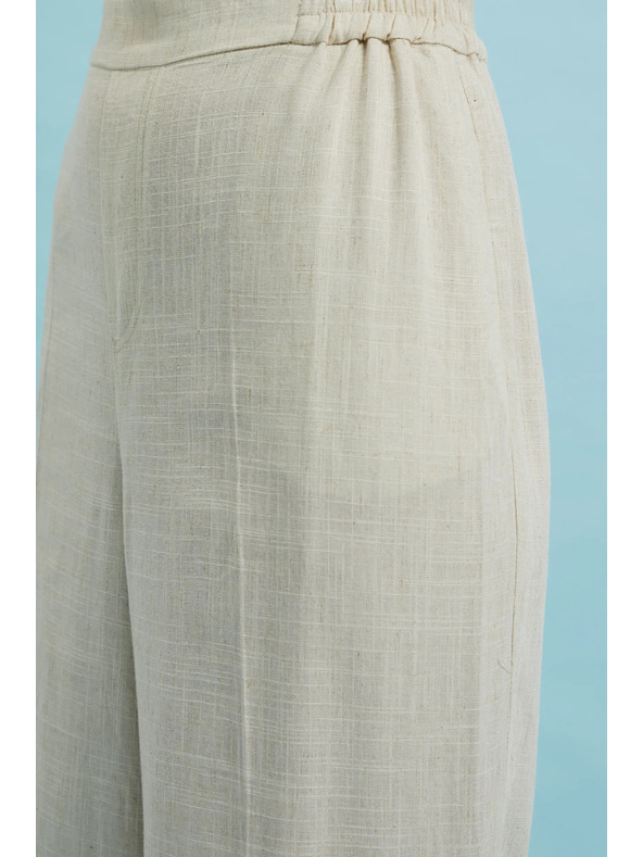 Moodo Ленени панталони с широки крачоли бежови Moodo