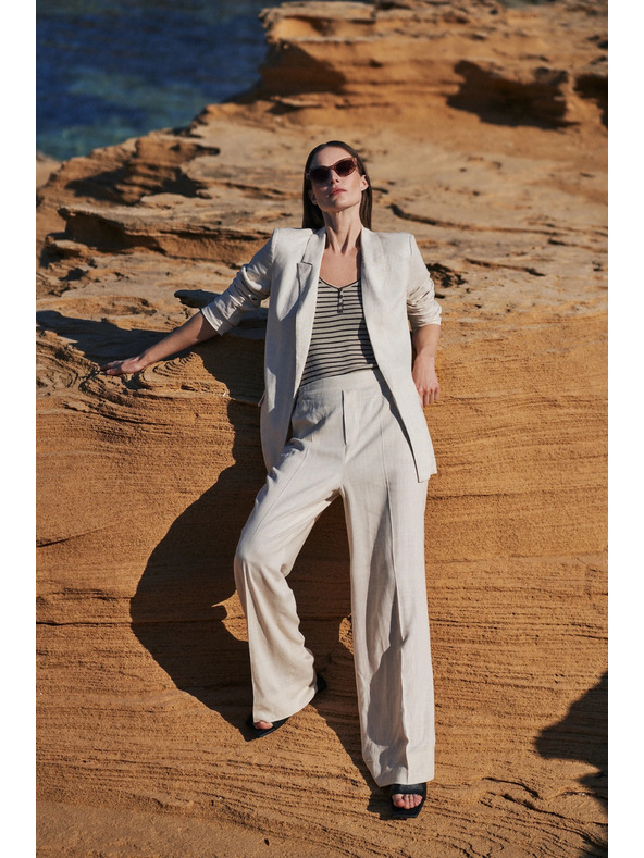 Moodo Ленени панталони с широки крачоли бежови Moodo