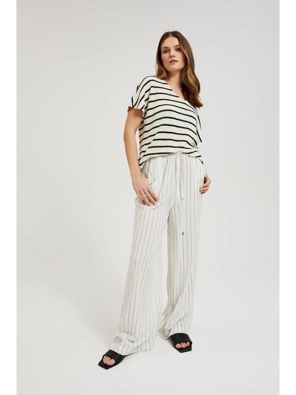 Moodo Ленени раирани бели панталони Moodo
