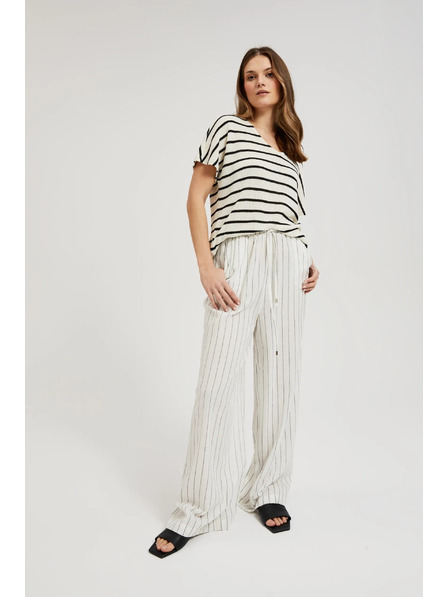 Moodo Ленени раирани бели панталони Moodo