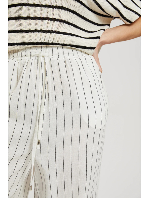 Moodo Ленени раирани бели панталони Moodo