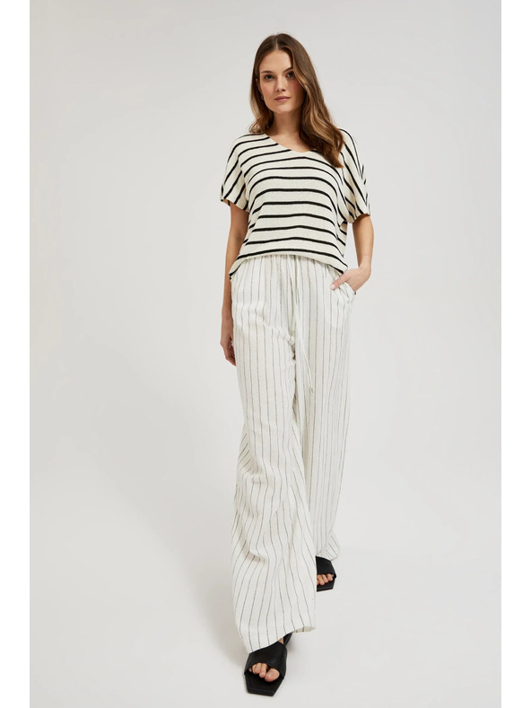 Moodo Ленени раирани бели панталони Moodo