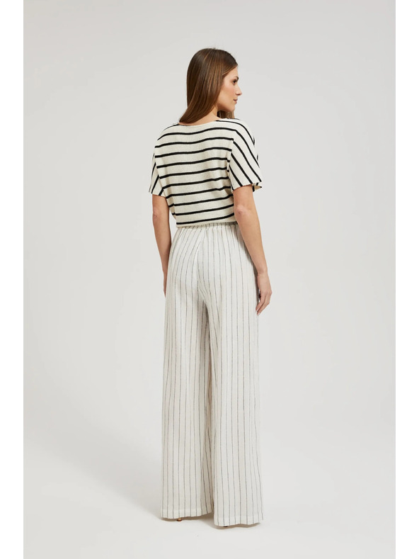 Moodo Ленени раирани бели панталони Moodo