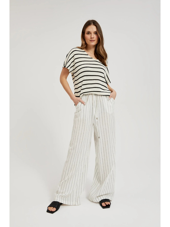 Moodo Ленени раирани бели панталони Moodo