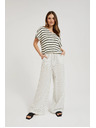 Moodo Ленени раирани бели панталони Moodo