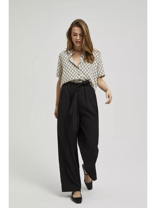 Moodo Гладки панталони с широки крачоли и колан в талията черни Moodo