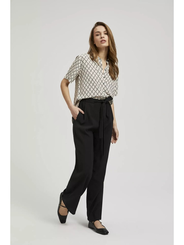 Moodo Гладки панталони с широки крачоли и колан в талията черни Moodo