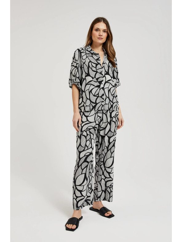 Moodo Вискозни панталони с прави крачоли черно-бели Moodo