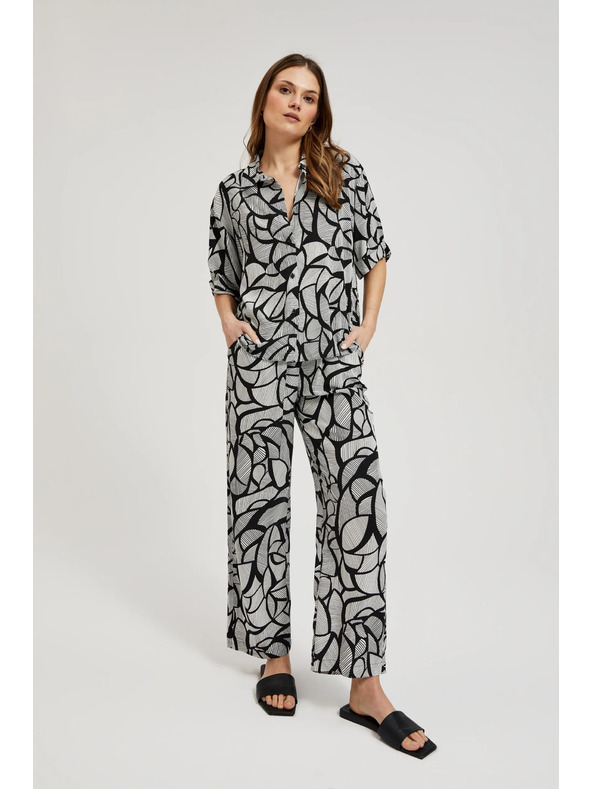 Moodo Вискозни панталони с прави крачоли черно-бели Moodo