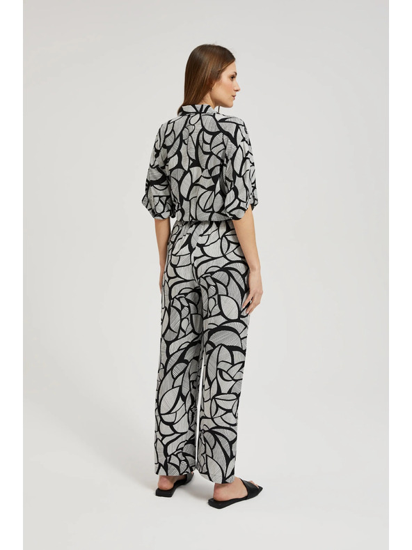 Moodo Вискозни панталони с прави крачоли черно-бели Moodo