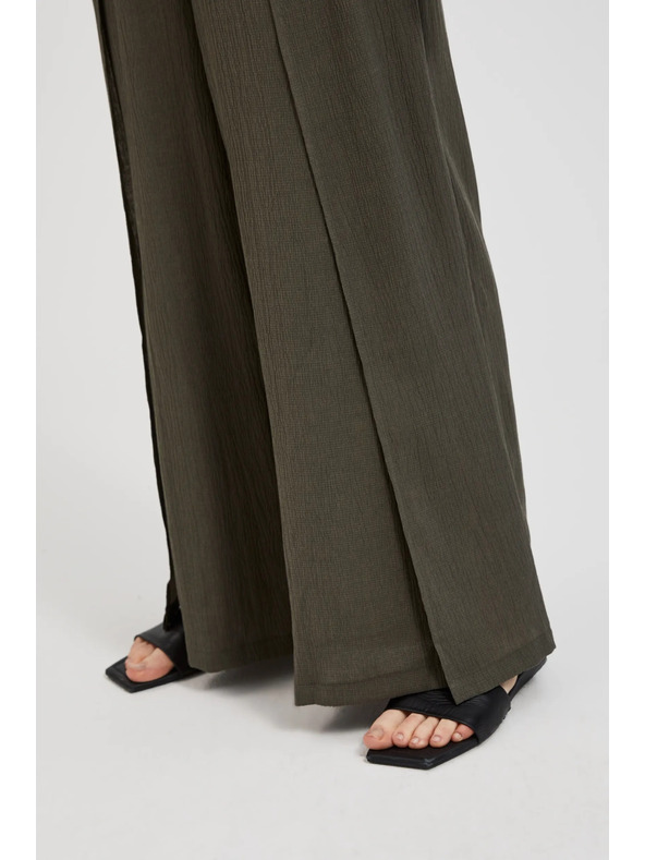Moodo Маслинени панталони с широки крачоли и ластик в талията Moodo