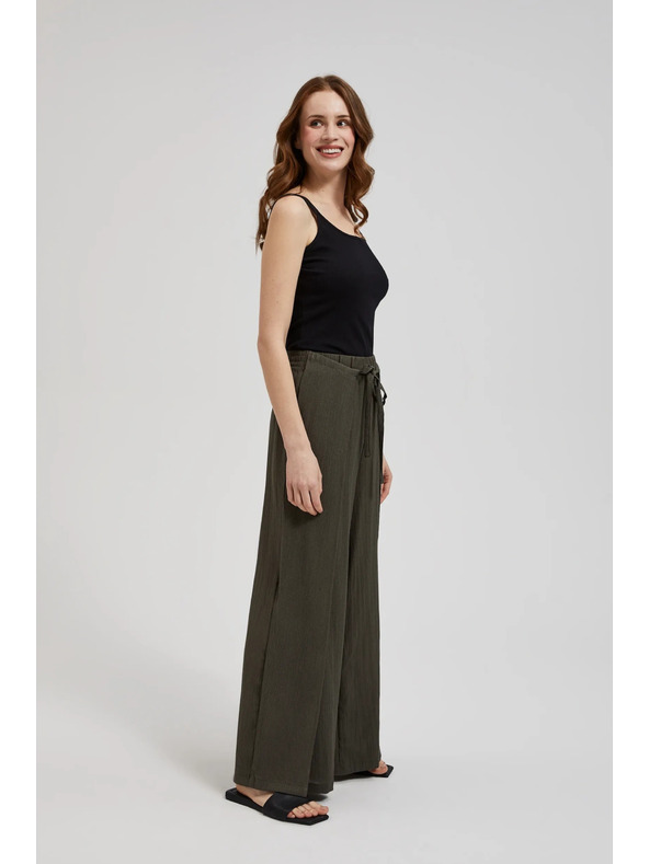 Moodo Маслинени панталони с широки крачоли и ластик в талията Moodo
