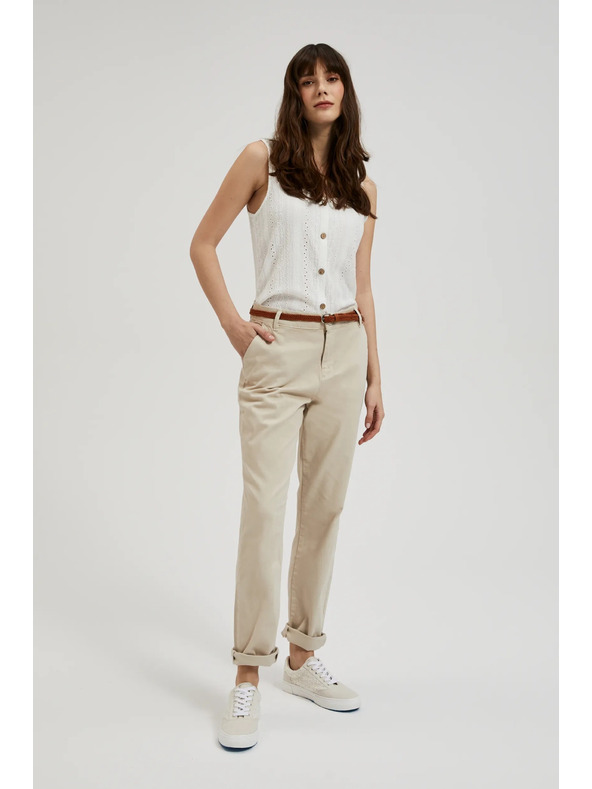 Moodo Бежови панталони с декоративен колан Moodo