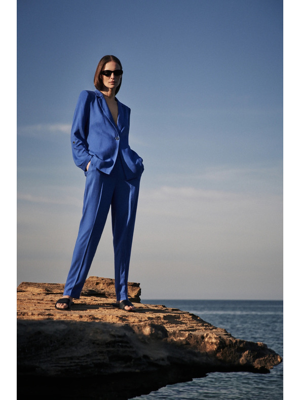 Moodo Сини ленени панталони с маншети Moodo