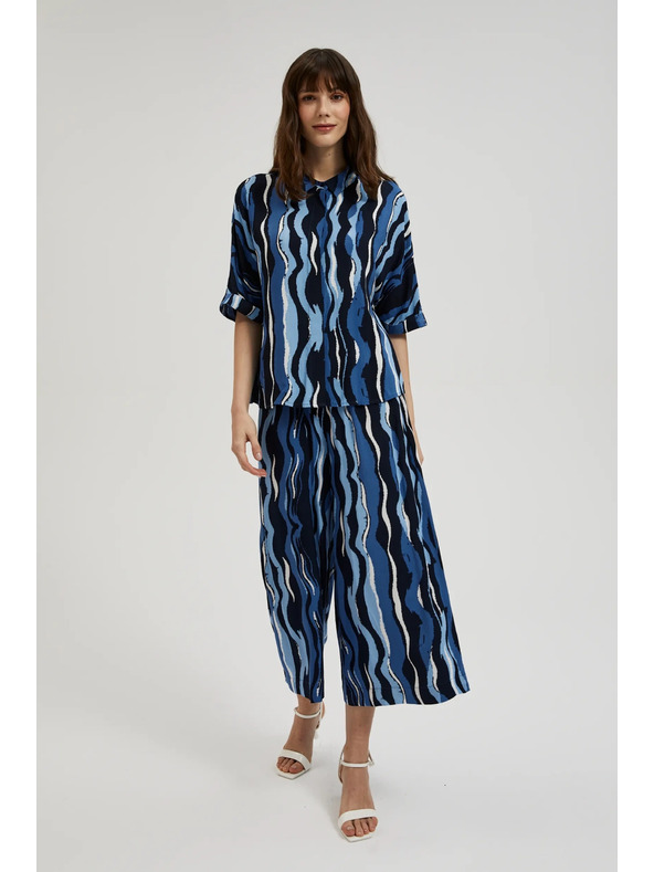 Moodo Сини на шарки дамски къси панталони тип cullotes Moodo