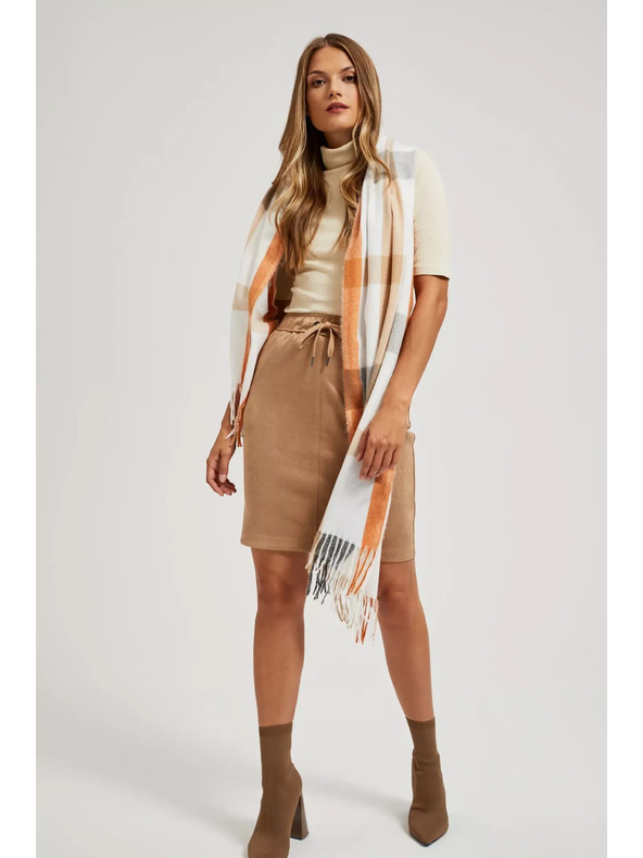 Moodo Оранжев шал на квадратчета с ресни Moodo