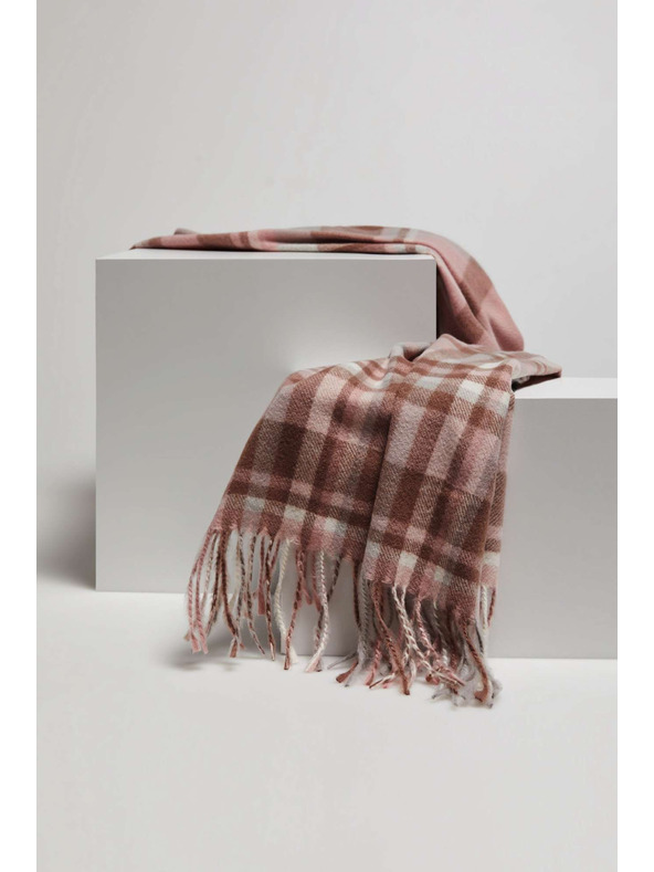 Moodo Пудрово розов шал на квадратчета с ресни Moodo