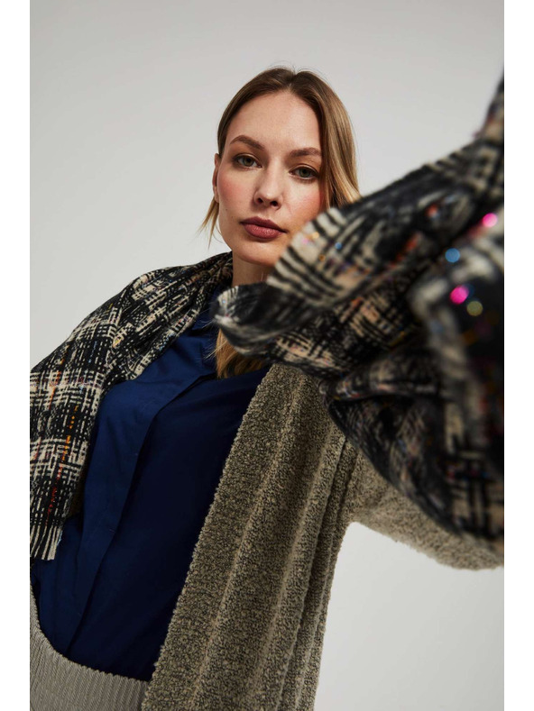 Moodo Черен шал на квадратчета с металическа нишка Moodo