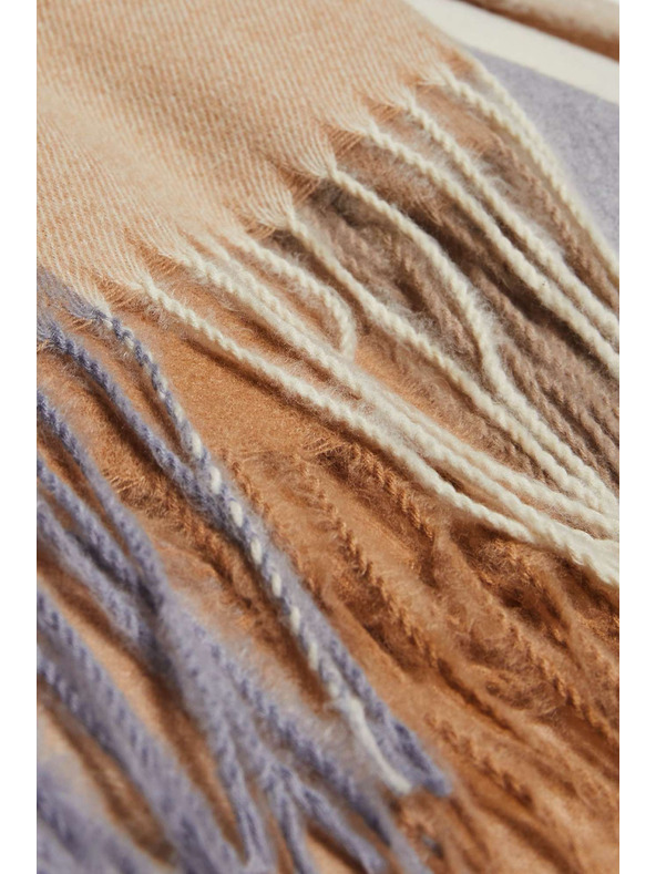 Moodo Тъмно бежов шал на квадратчета с ресни Moodo