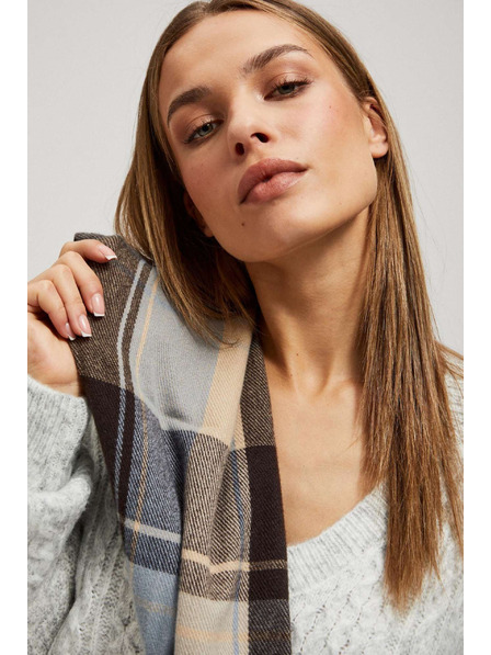 Moodo Кафяв шал на квадратчета с ресни Moodo