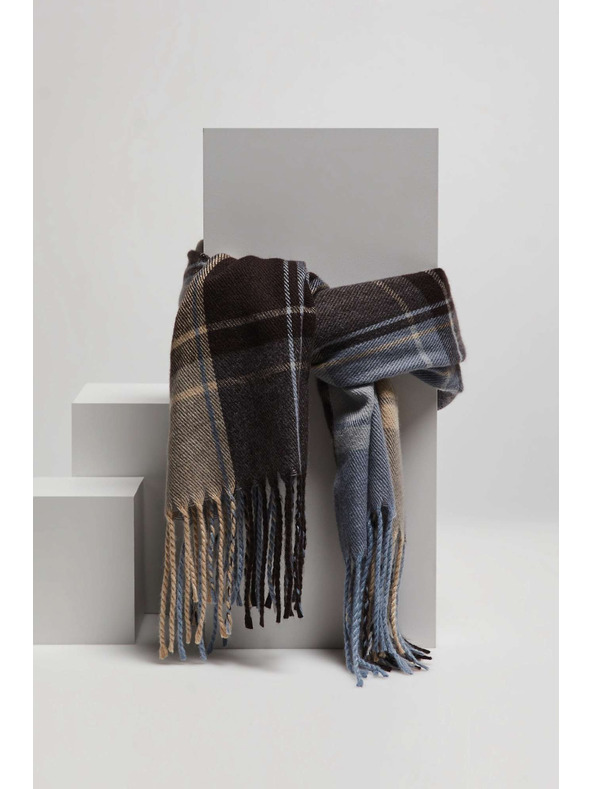 Moodo Кафяв шал на квадратчета с ресни Moodo