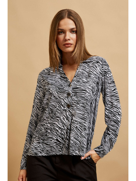 Moodo Риза с V-образен деколте в черно и бяло Moodo