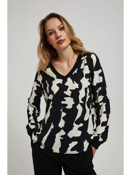 Moodo Щампована риза с V-образен деколте в черно Moodo
