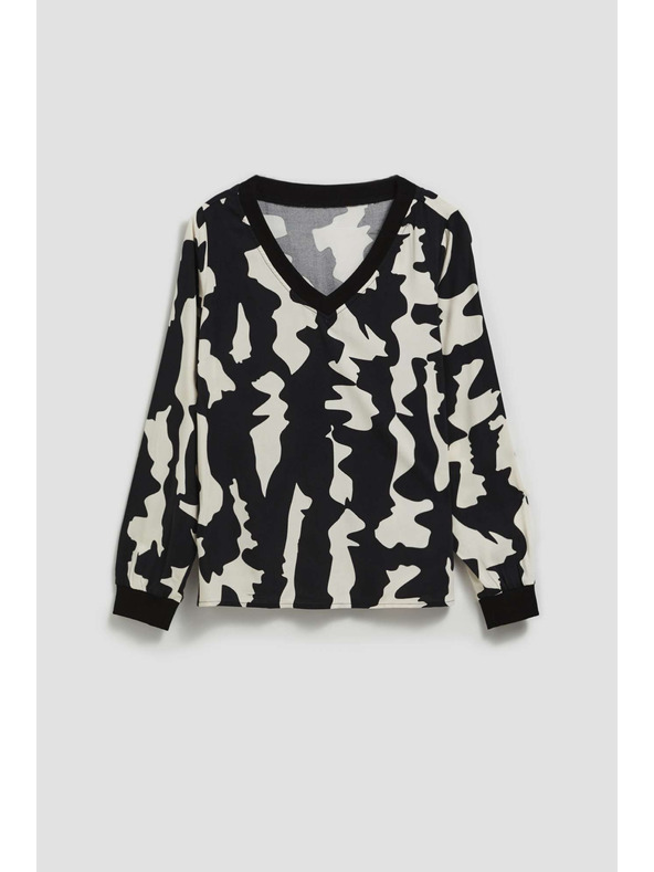 Moodo Щампована риза с V-образен деколте в черно Moodo