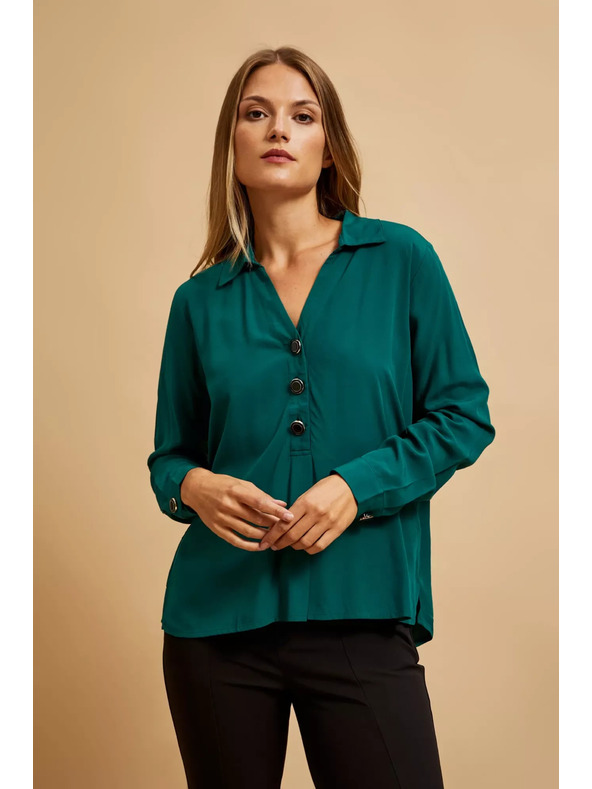 Moodo Риза с V-образен деколте в смарагдов цвят Moodo