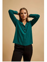 Moodo Риза с V-образен деколте в смарагдов цвят Moodo