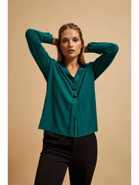 Moodo Риза с V-образен деколте в смарагдов цвят Moodo