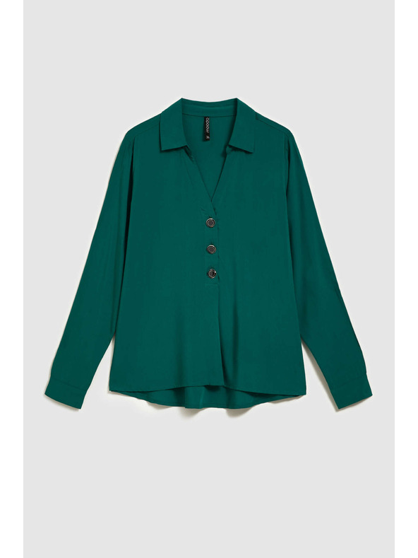 Moodo Риза с V-образен деколте в смарагдов цвят Moodo