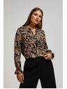 Moodo Щампована риза с V-образен деколте в тъмно бежово Moodo