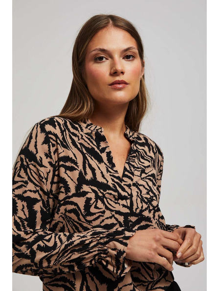Moodo Щампована риза с V-образен деколте в тъмно бежово Moodo