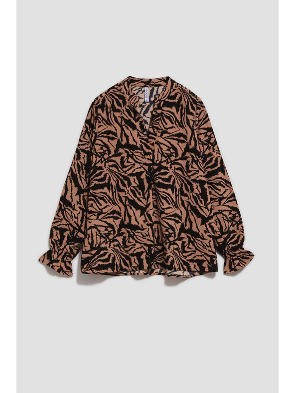 Moodo Щампована риза с V-образен деколте в тъмно бежово Moodo