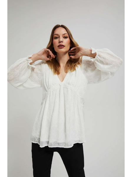 Moodo Бяла риза с надиплени ръкави Moodo