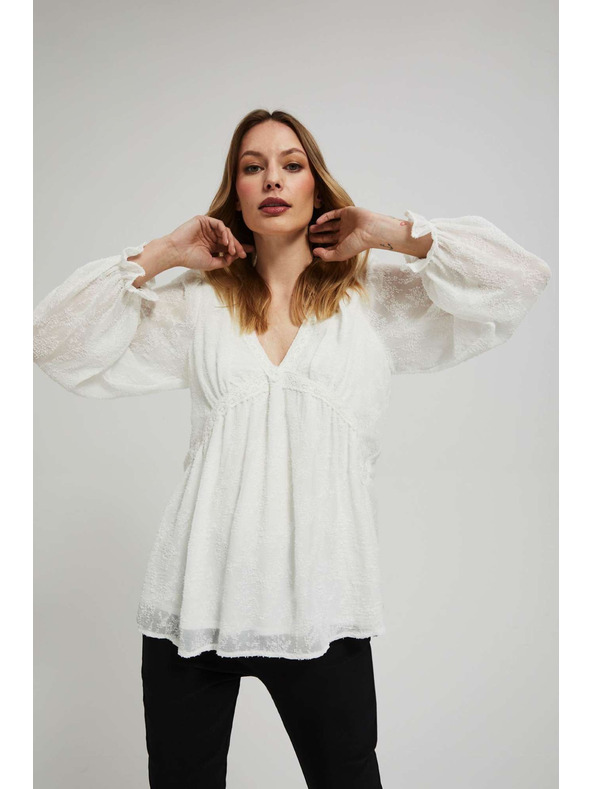 Moodo Бяла риза с надиплени ръкави Moodo